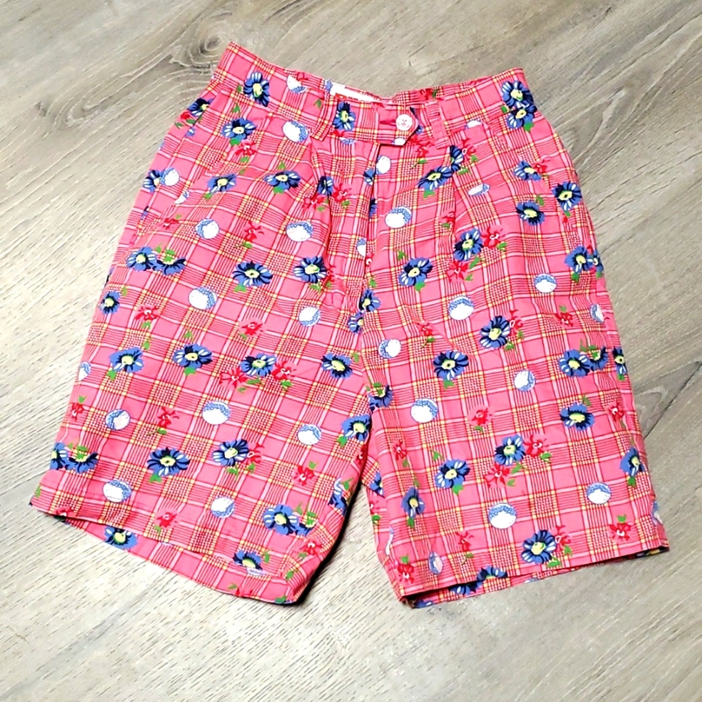 Vintage Pivot Rules floral cotton high waist Bermuda shorts women size 4 Y2K